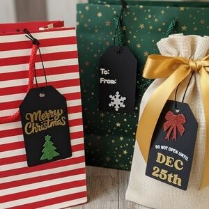 3/$10 Holiday Gift Tags Set - Black, Gold, Green, Red - 9 Pc